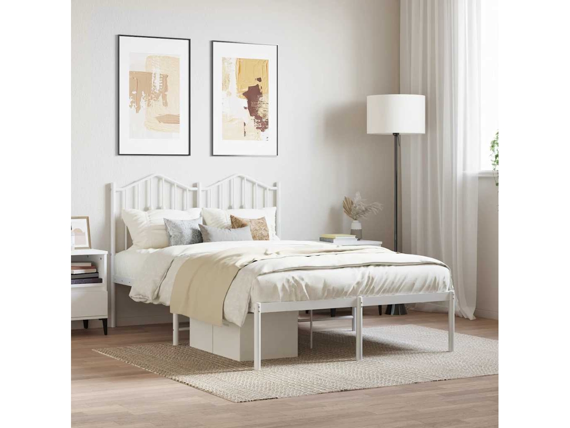 Vidaxl Estrutura De Cama Com Cabeceira 120x200 Cm Metal Branco