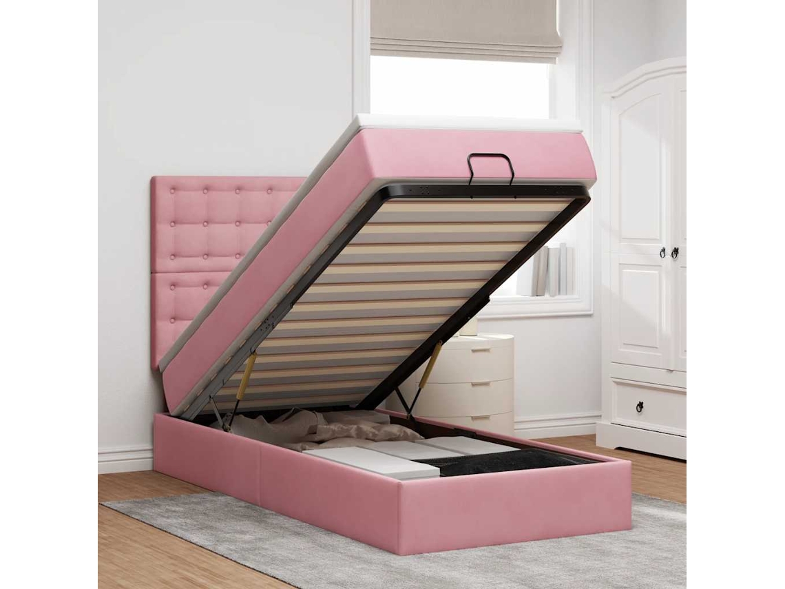 Vidaxl Estrutura de Cama Otomana com Colchões Rosa 90x200cm Veludo
