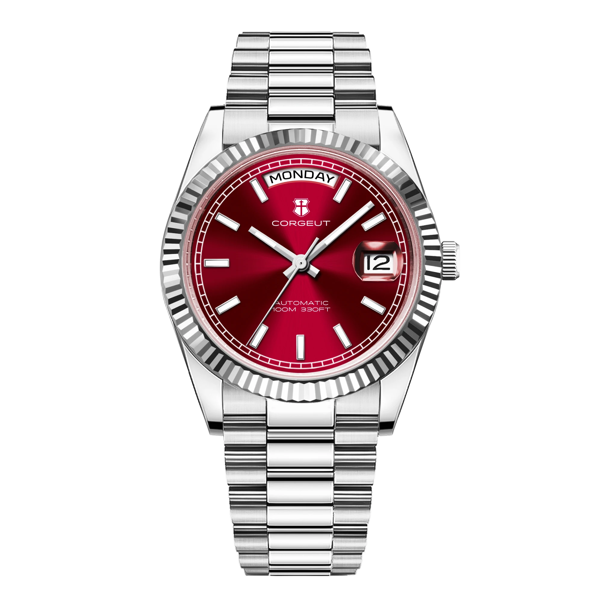 Relógio Masculino Automático Mecânico De 39 Mm (vermelho), Cristal De Safira.