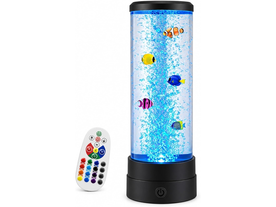 Luminária Led De Aquário Com Bolhas, 7 Núcleos De Luz Variáveis E Controle Remoto Luminária Com Peixes Artificiais Em