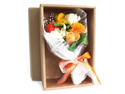Buquê Flores Sabão em Caixa Laranja 25X13X6 Cm