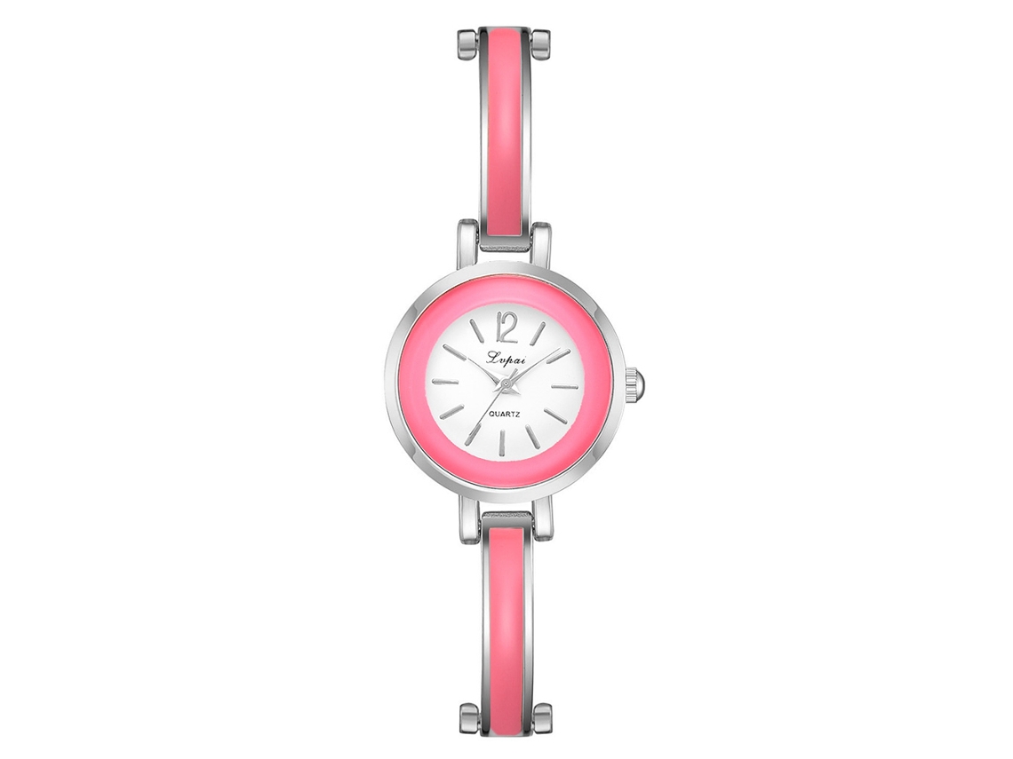 Relógio de Pulso Feminino Casual de Quartzo com Pulseira de Liga Redonda Prata Rosa