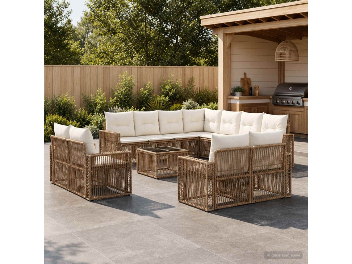 Vidaxl Conjunto De Sofá De Jardim 12 Unid. Bege E Branco Creme Vime Pe