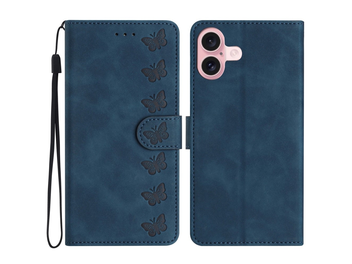 Capa Em Couro Pu Com Suporte Para Apple Iphone 16 Plus - Cor Azul
