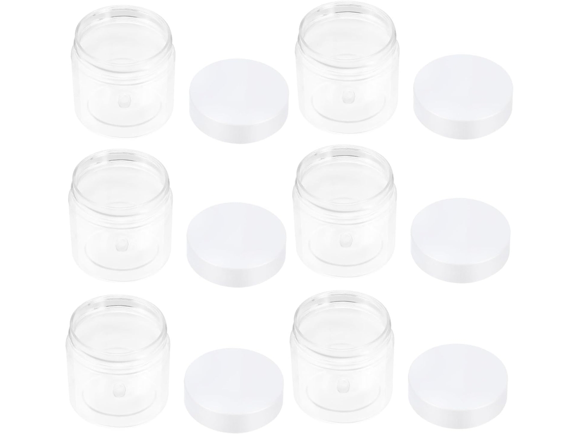 Conjunto de 12 potes de plástico redondos de 60ml com tampas, reutilizáveis.