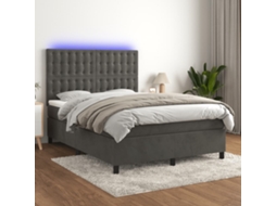 Vidaxl Cama Box Spring C/ Colchão/led 140x190cm Veludo Cinzento-escuro