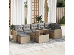 Vidaxl 8 Pcs Conjunto De Sofás P/ Jardim Com Almofadões Vime Pe Bege