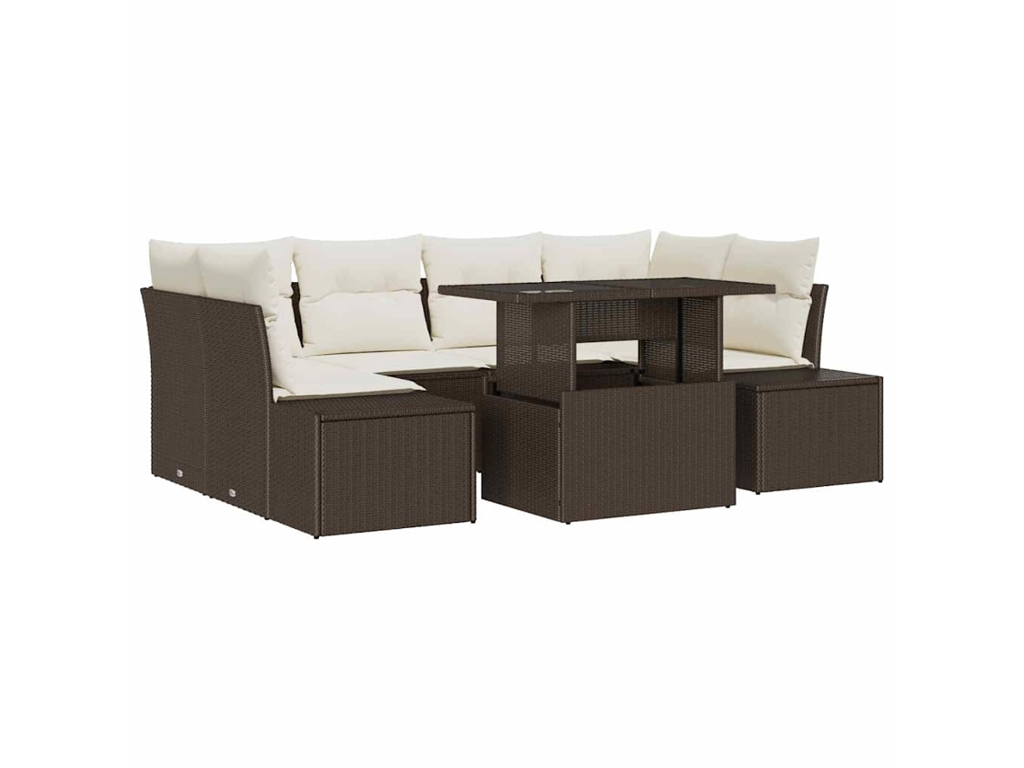 Maison Exclusive - Conjunto De Sofá De Jardim Com Almofada 7 Pcs Marrom E Creme