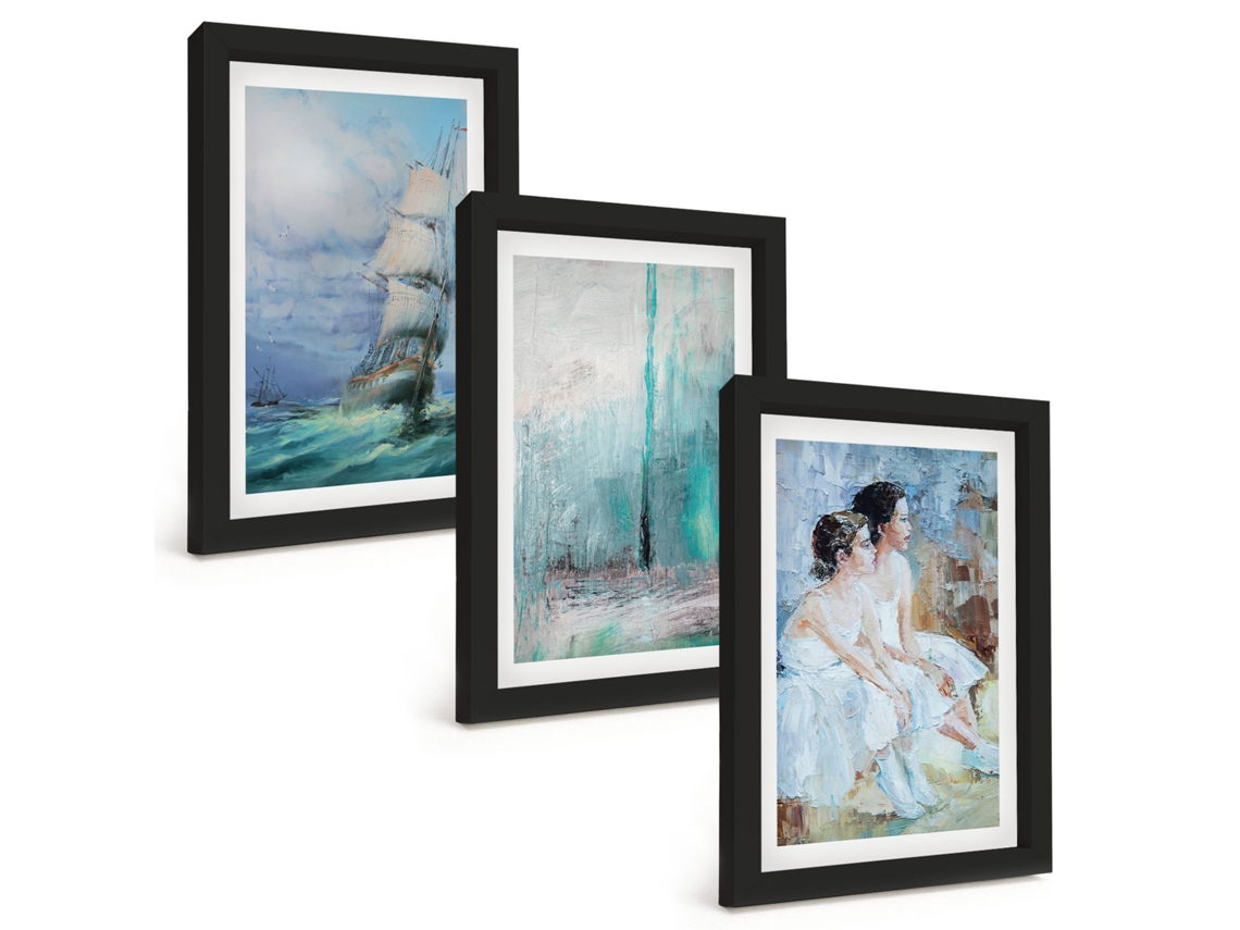 Galeria De Pinturas Muraisnavio, Mar, Dançarina Abstrata Moldura Preta Fotos Para O Escritório Espelharte (3 Peças 20x30 Cm)