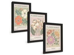 Composição De Quadrospôsteres Florais Copenhague Londres Paris Moldura Preta Imagens Para Um Quarto Infantil Espelharte (3 Peças 20x30 Cm)