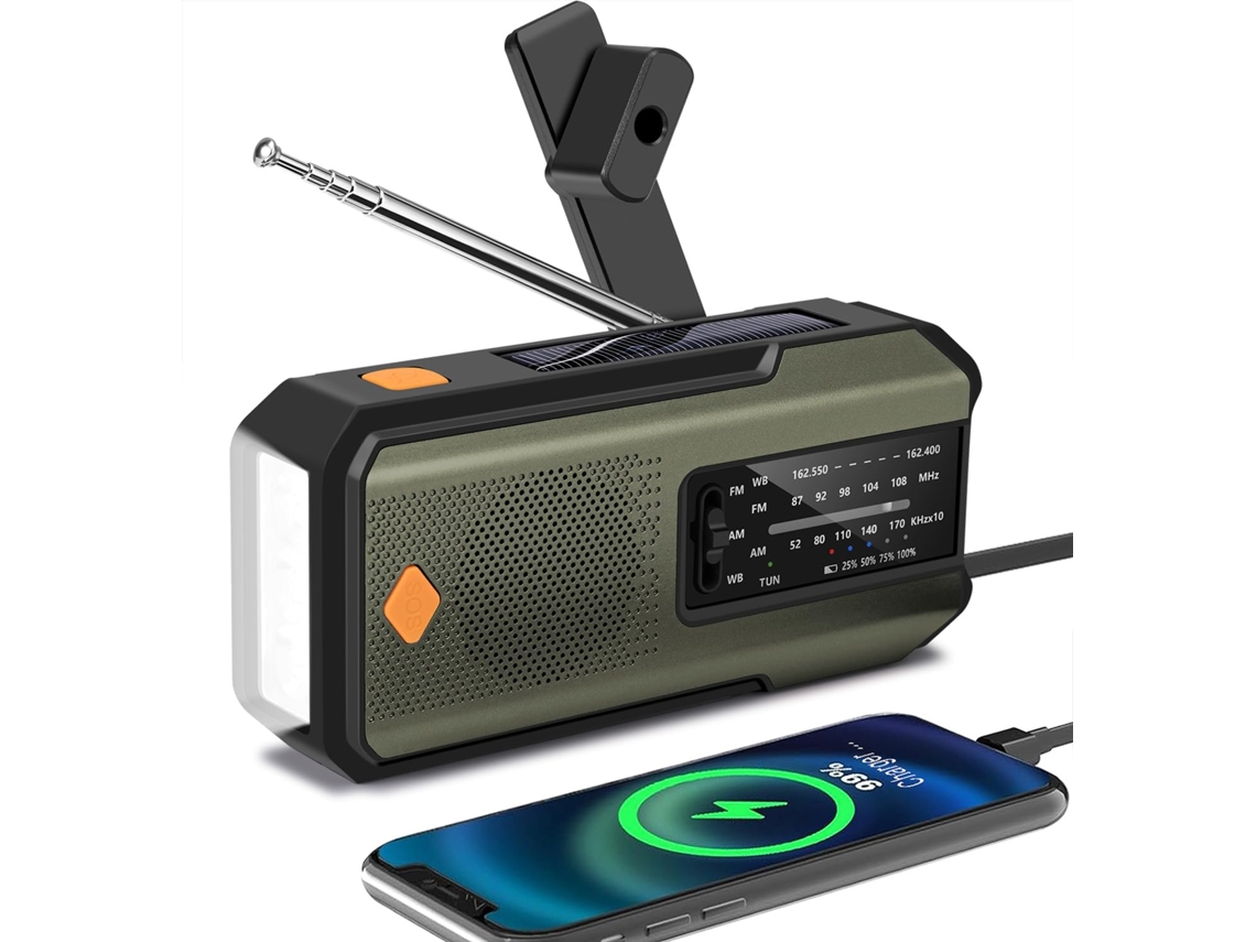 Rádio de Emergência com Manivela e 3 Lanternas de Led, Adequado para Uso Interno e Externo em Acampamentos, Ramo do Exército AQUAFORGE