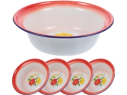 Kit de 5 Tigelas Vintage de Esmalte com Estampa Floral Vermelha. Utensílios de Cozinha Duráveis, em Esmalte, Ideais CHABERLU