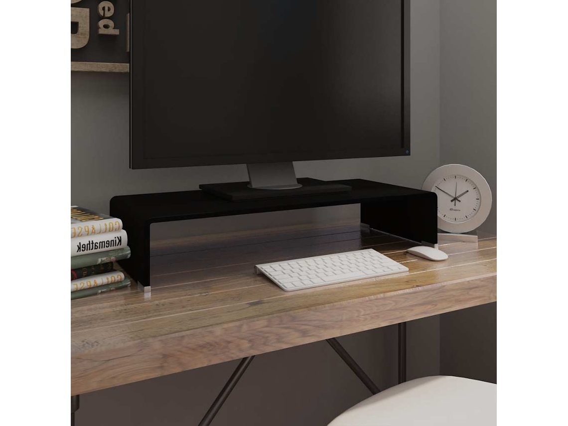 Vidaxl Suporte De Tv/monitores Em Vidro Preto 70x30x13 Cm