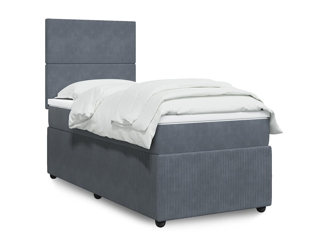 Vidaxl Cama Com Molas/colchão 90x190 Cm Veludo Cinza-escuro