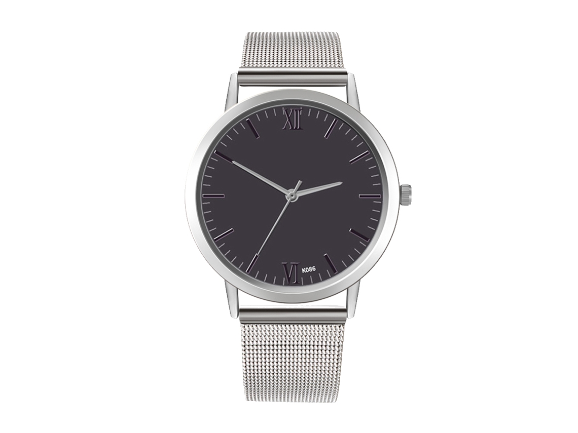 Relógio Analógico de Quartzo com Pulseira de Malha Simples Estilo Business Casual Prata