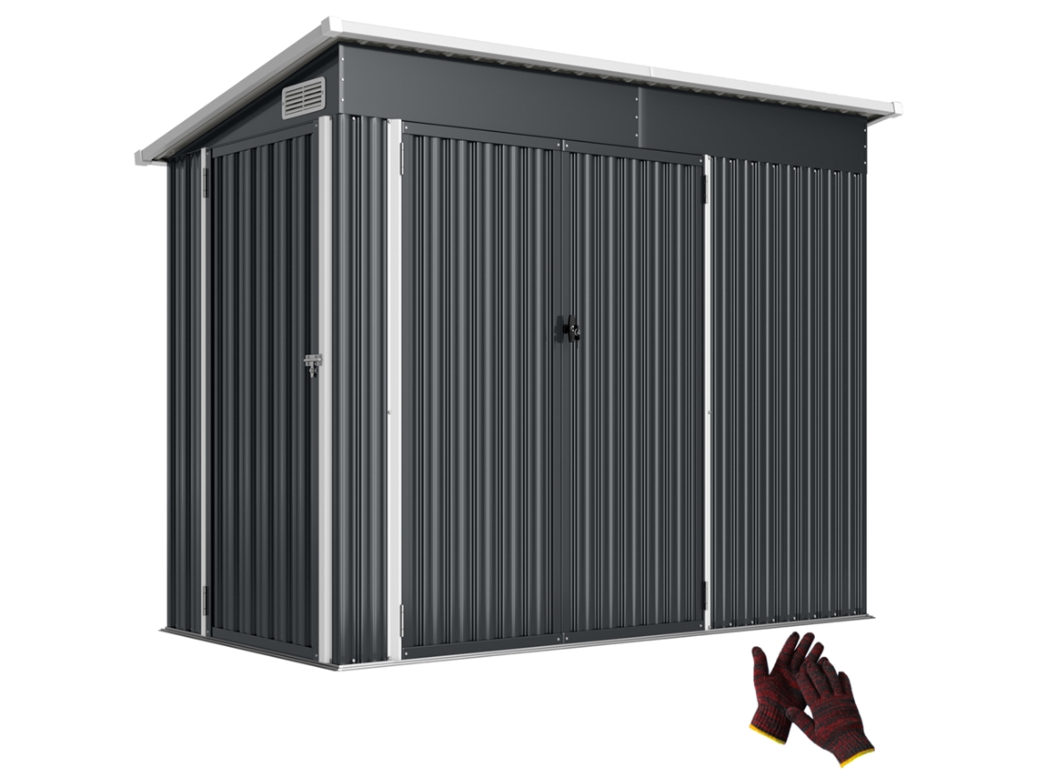 Galpão De Jardim De Aço Com 3 Portas Trancáveis, Escuro, Cinzento 234x132x185 Centímetros