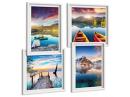 Galeria De Pinturas Murais Lagos, Montanhas, Barco, Paz Moldura Branca Quadros Para O Escritório Espelharte (conjunto De 4 Imagens)