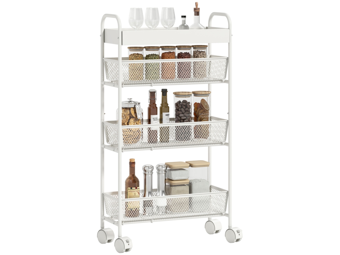 Carrinho de Metal para Cozinha com 3 Cestas 50x29,4x77 cm Branco S/MARCA