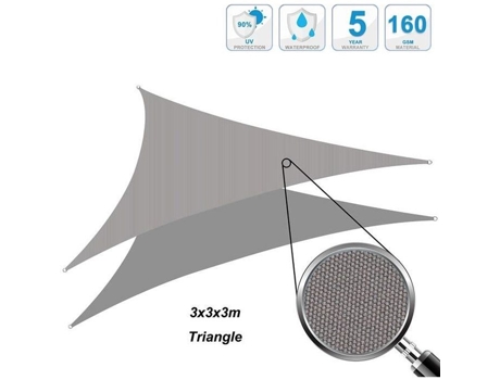 Vela de Sombra Impermeável Cool Area - Pano Solar Triangular 3x3x3m - Cinza COOL AREA