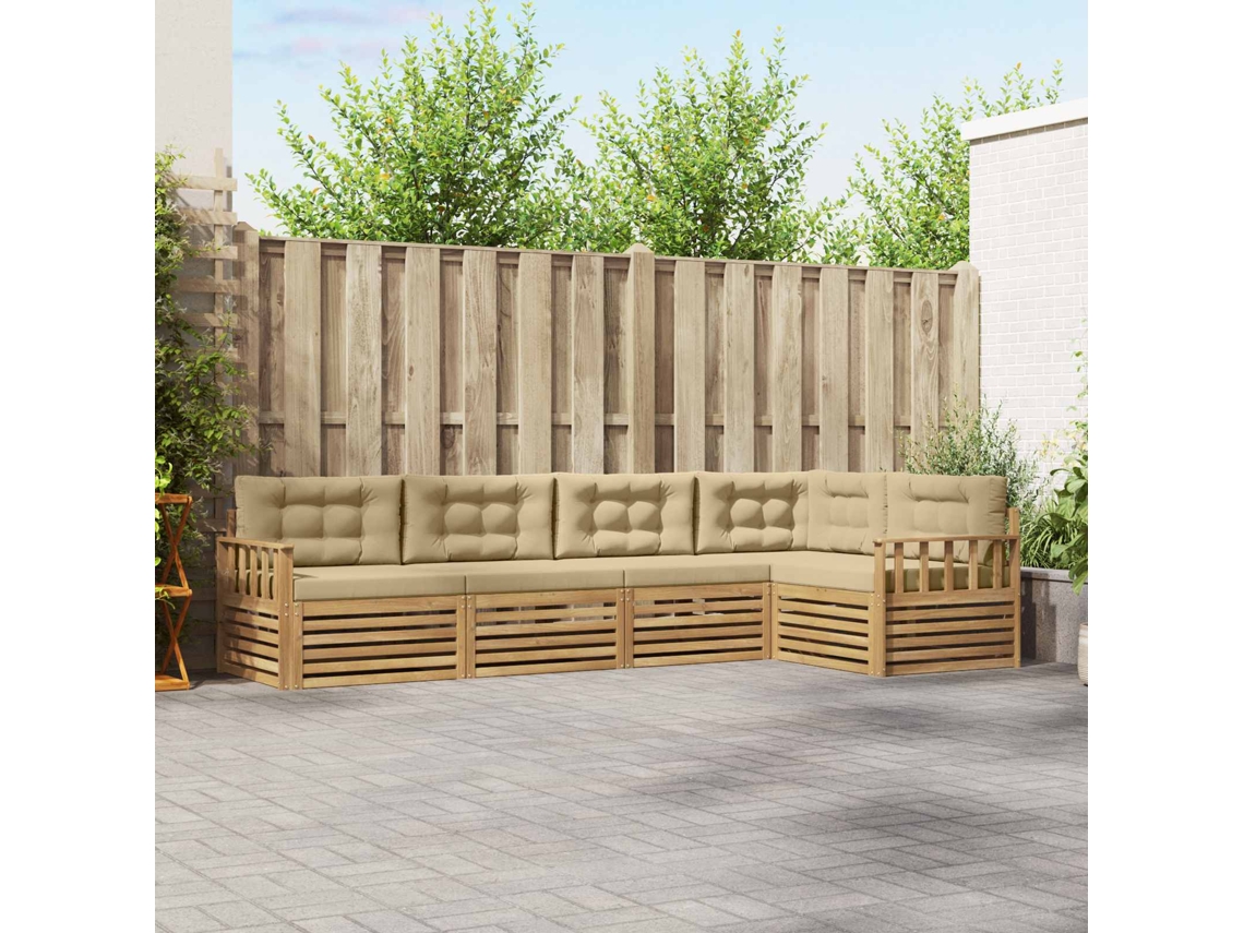 Vidaxl Conjunto De Sofás Para Exterior 6 Unid. Branco E Bege Poliéster