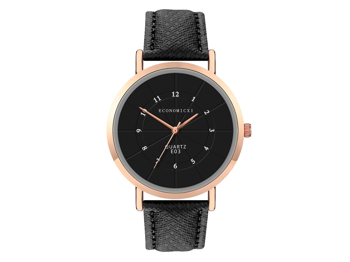 Reloj De Cuarzo Con Correa De Cuero Pu Moda Dial Grande Unisex Negro