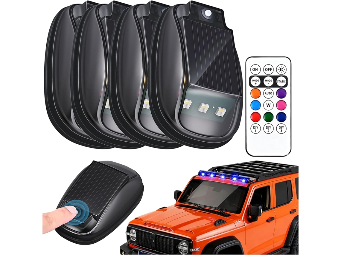 Luz Estroboscópica Solar Rgb Para Teto De Carro Com Controle Remoto, 8 Cores, Luz De Posição Led Sem Fio, À Prova D Água