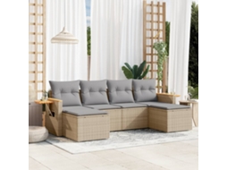 Vidaxl 6 Pcs Conjunto De Sofás P/ Jardim Com Almofadões Vime Pe Bege