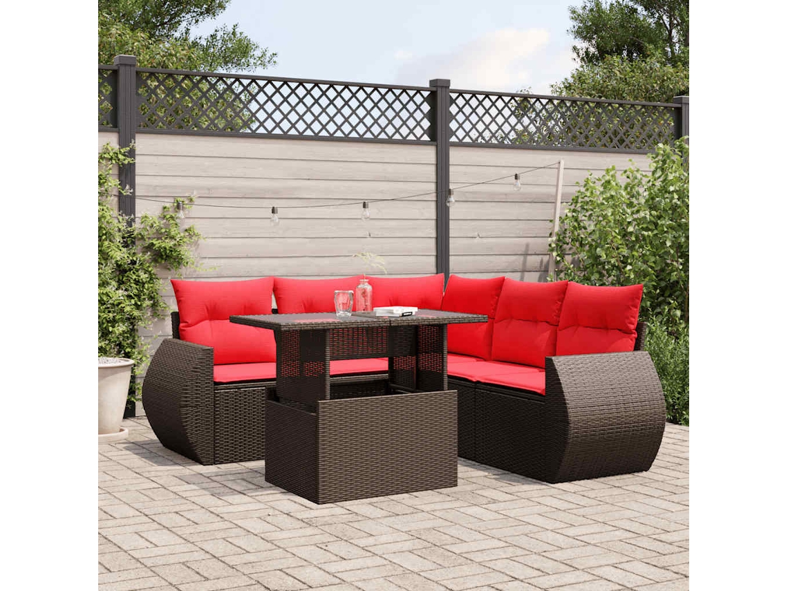 Vidaxl Conjunto De Sofá De Jardim Com 6 Peças E Almofadas Em Rattan Sintético Marrom