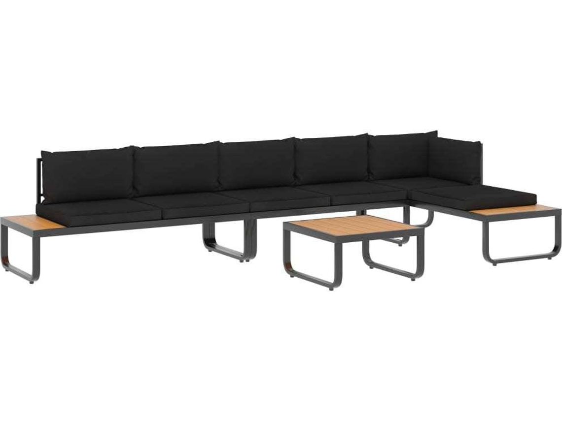 vidaXL Sofás de canto para jardim com almofadões 4 pcs alumínio e WPC