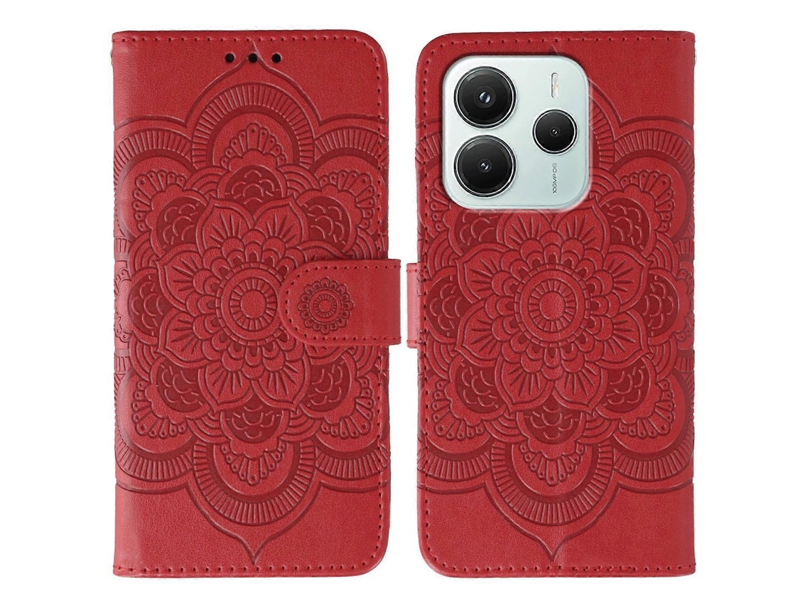 Capa De Couro Para Celular Com Padrão De Mandala Solar Em Relevo