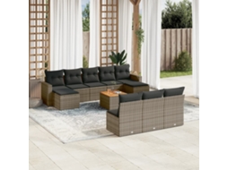 Vidaxl 11 Pcs Conjunto Sofás De Jardim C/ Almofadões Vime Pe Cinzento