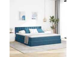 Vidaxl Cama Com Armazenamento Azul Escuro 180 X 200 Cm Veludo