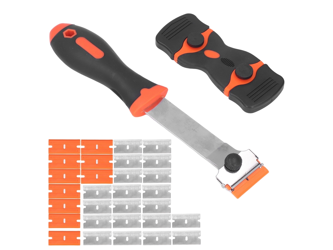 Kit de raspagem com 32 lâminas de barbear, cabo longo e lâminas duplas para raspar paredes e vidros.
