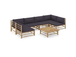 Vidaxl 7 Pcs Conj. Lounge Jardim Em Bambu C/ Almofadões Cinza-escuro