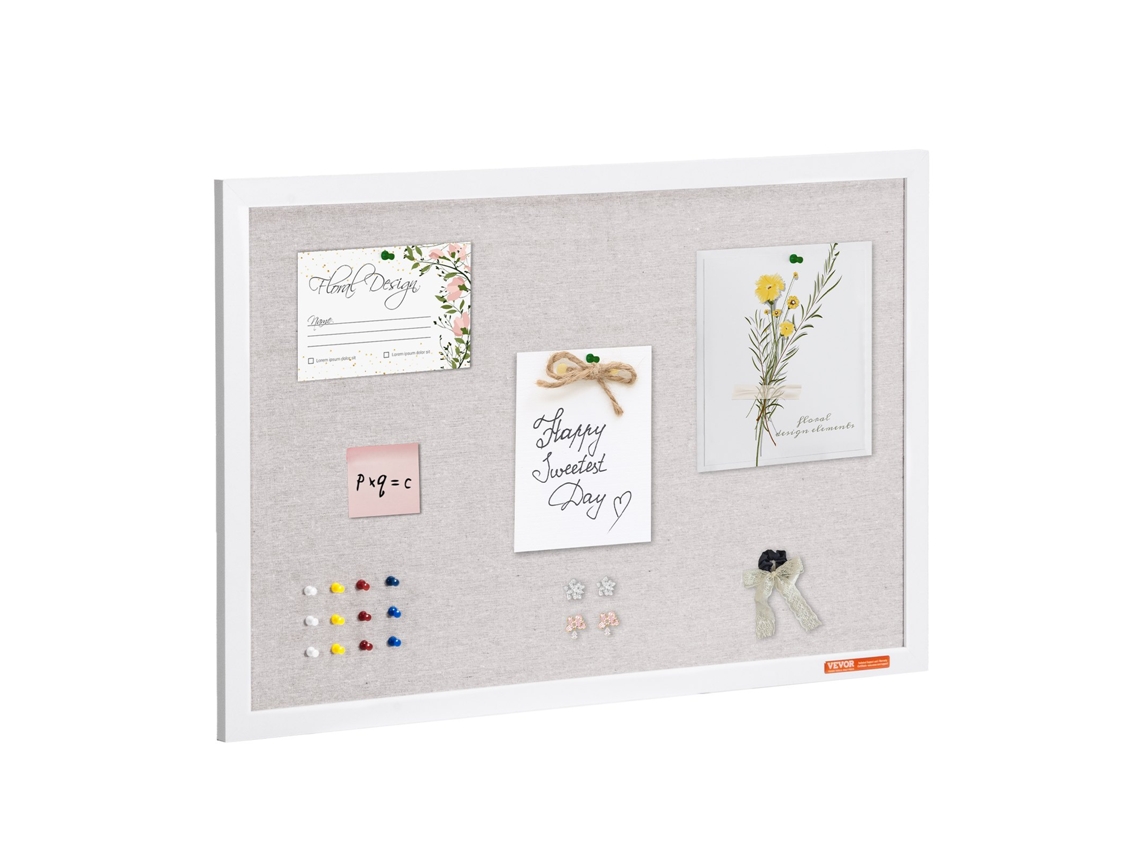 Quadro de Cortiça Branca 30X20Polegada com Superfície de Linho Quadro de Avisos Montado na Parede VEVOR