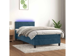 Vidaxl Cama Box Spring C/ Colchão/led 90x190 Cm Veludo Azul-escuro