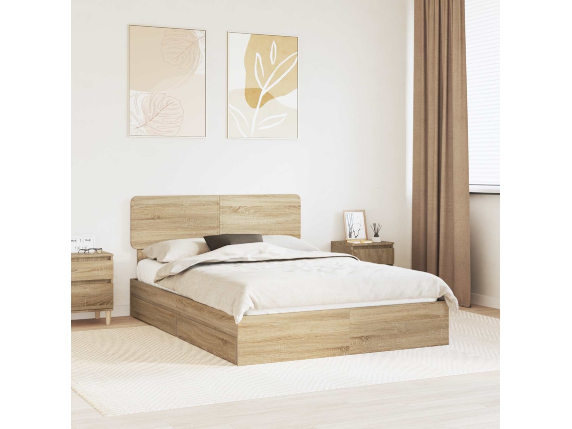 Vidaxl Cama com Armazenamento com Gaveta Carvalho Sonoma 140 X 190 Cm