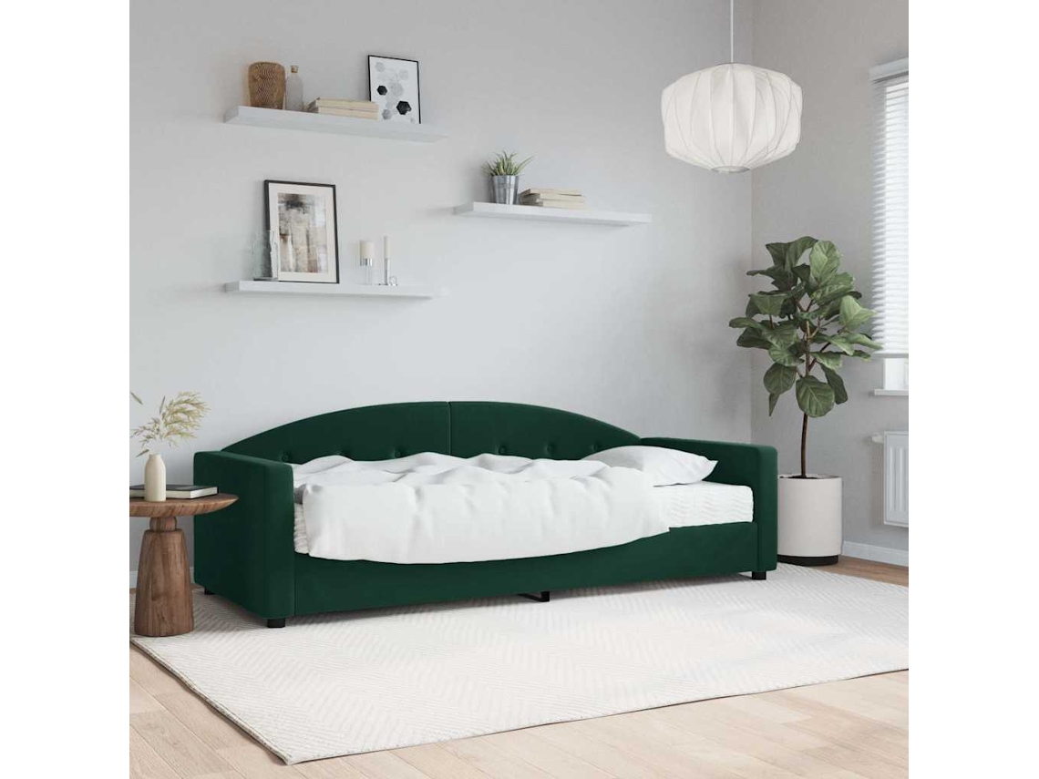 Vidaxl Sofá cama com Colchão 90x200 Cm Veludo Verde escuro
