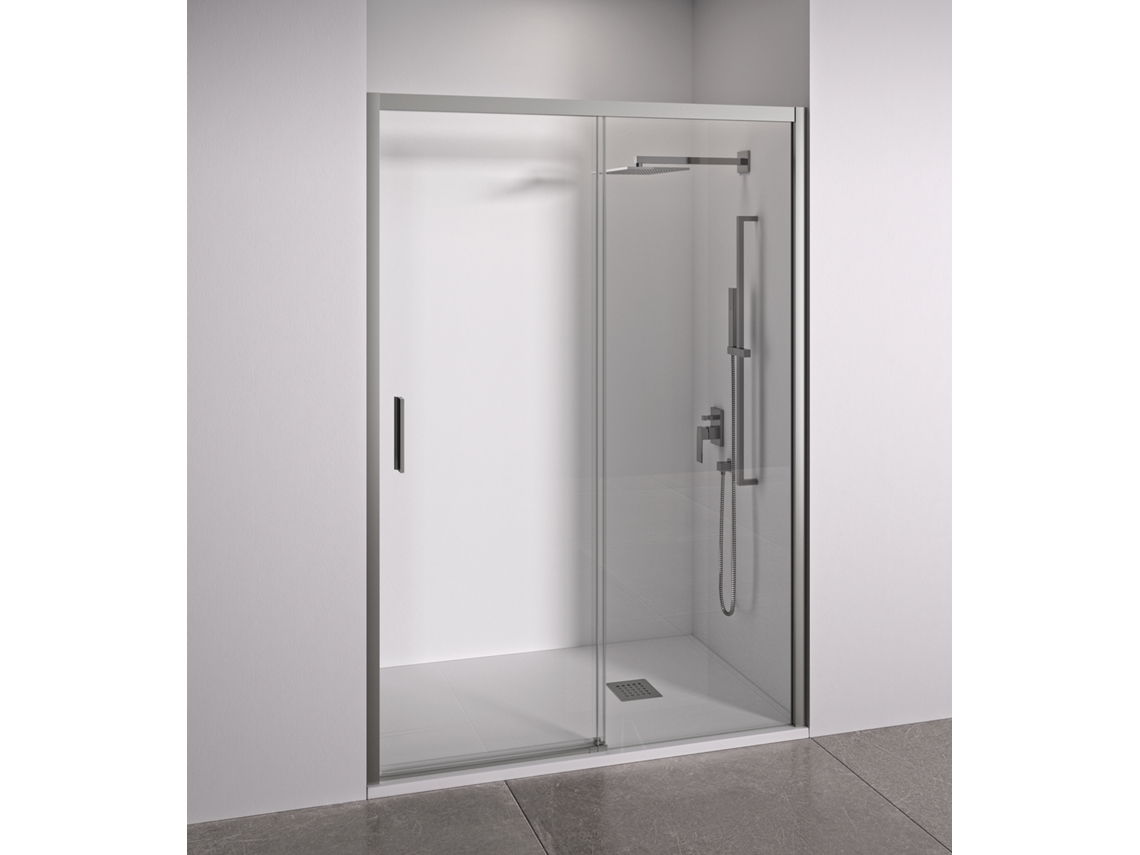 Porta De Duche De Correr Frontal Deslizantefixo Vidro Anticalcário 6mm Perfis Prata Largura 165 A 170 Cm Porta Esquerda Bellobath