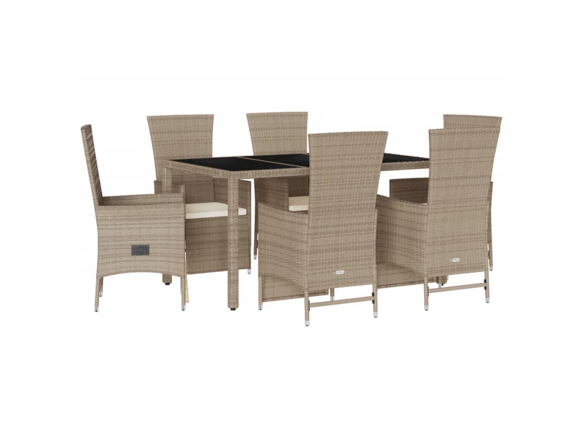 Conjunto de 7 Jantar para Jardim com Almofadões Vime Pe Bege MAISON EXCLUSIVE