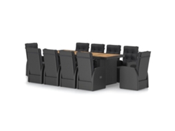 Maison Exclusive - 11 Pcs Conjunto Jantar Exterior Com Almofadões Vime Pe Preto