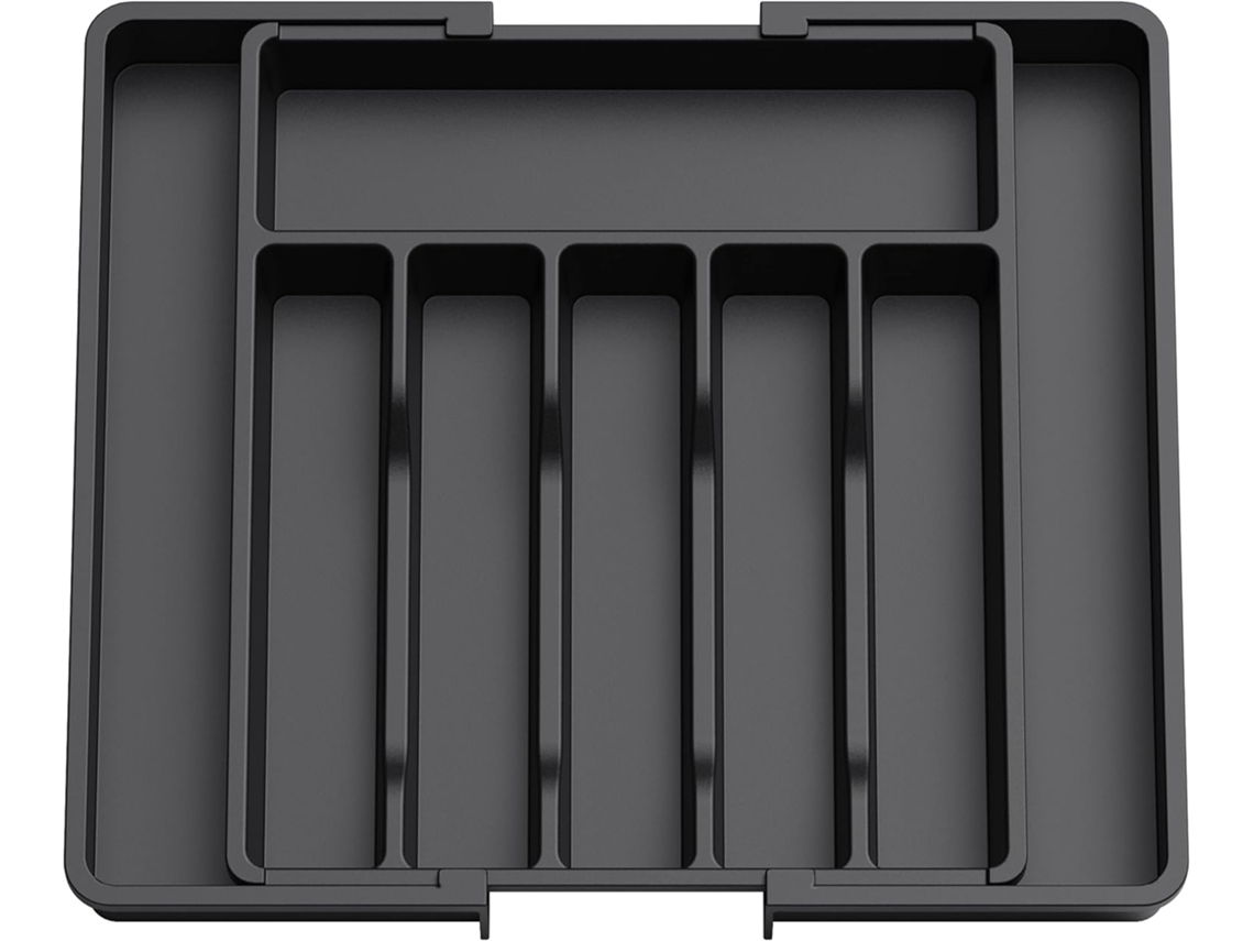 Lurelia Bandeja Para Talheres, Ajustável, 8 Compartimentos, Para Gaveta De Cozinha, 57 X 38 X 5 Cm, Preto