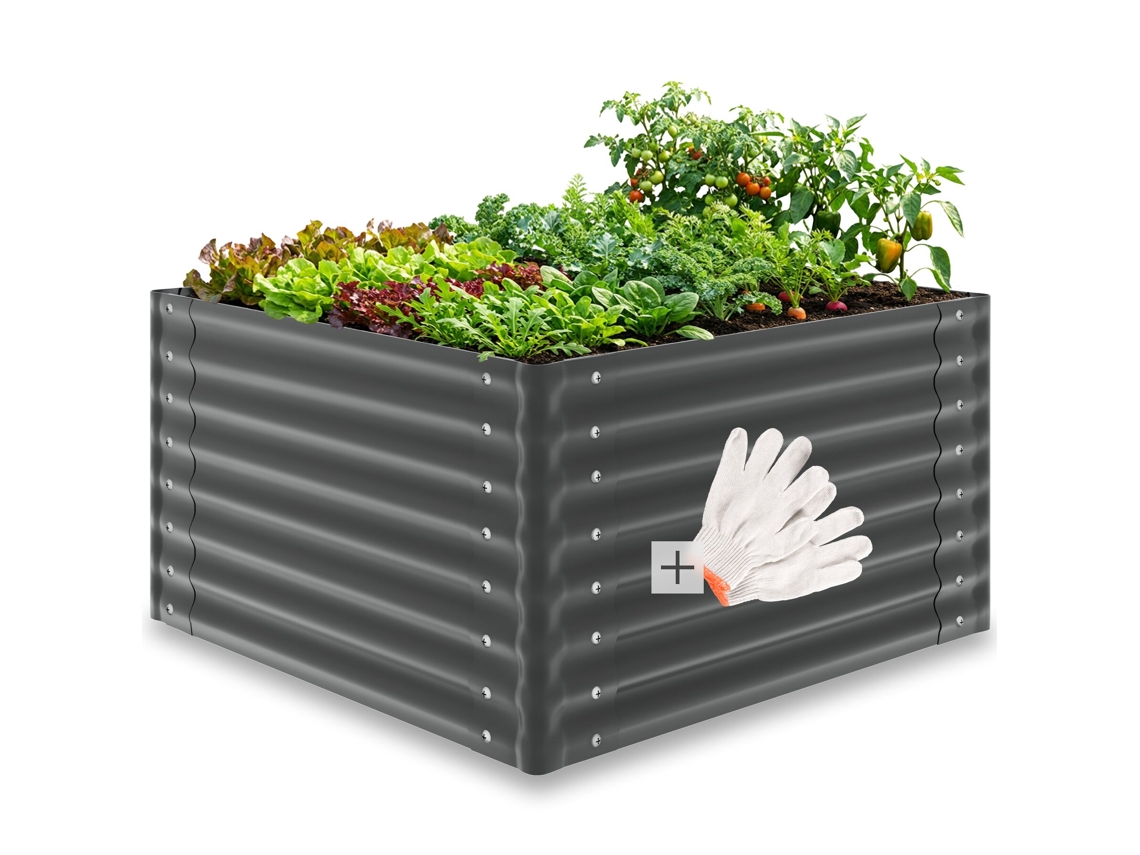 Tectake, Canteiro Elevado, Aço Galvanizado, 100x100x62cm, 600l, Ergonómico, Antracite, Jardim, Horta, Cultivo Plantas, Ervas, Legumes