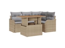Conjunto 5 Conjunto De Sofá De Jardim Vidaxl Bege Vime Pe (100 X 55 X 73 Cm)