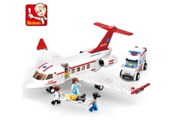 Brinquedo Educativo de Blocos de Montar Criativos: Avião de Carga com Ambulância e Avião. MDUG (estilo 1)