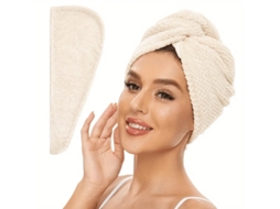Toalha Feminina Absorvente para Secar o Cabelo com Xale de Botão. MDUG (bege, 25 Cm X 65 Cm)