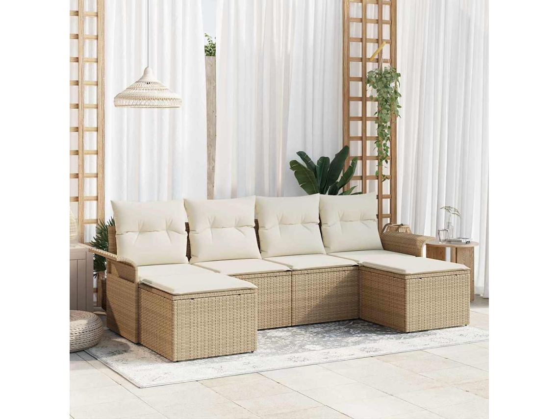 Vidaxl Conjunto De Sofá De Jardim 6 Unid. Bege Vime Pe