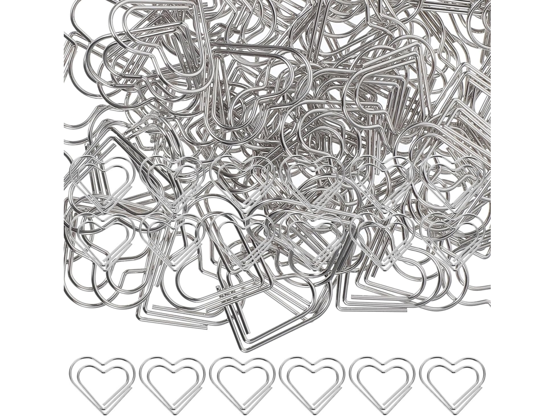 Conjunto De 100 Clipes De Papel Prateados Em Formato De Coração, Clipes De Metal Criativos Gokoco