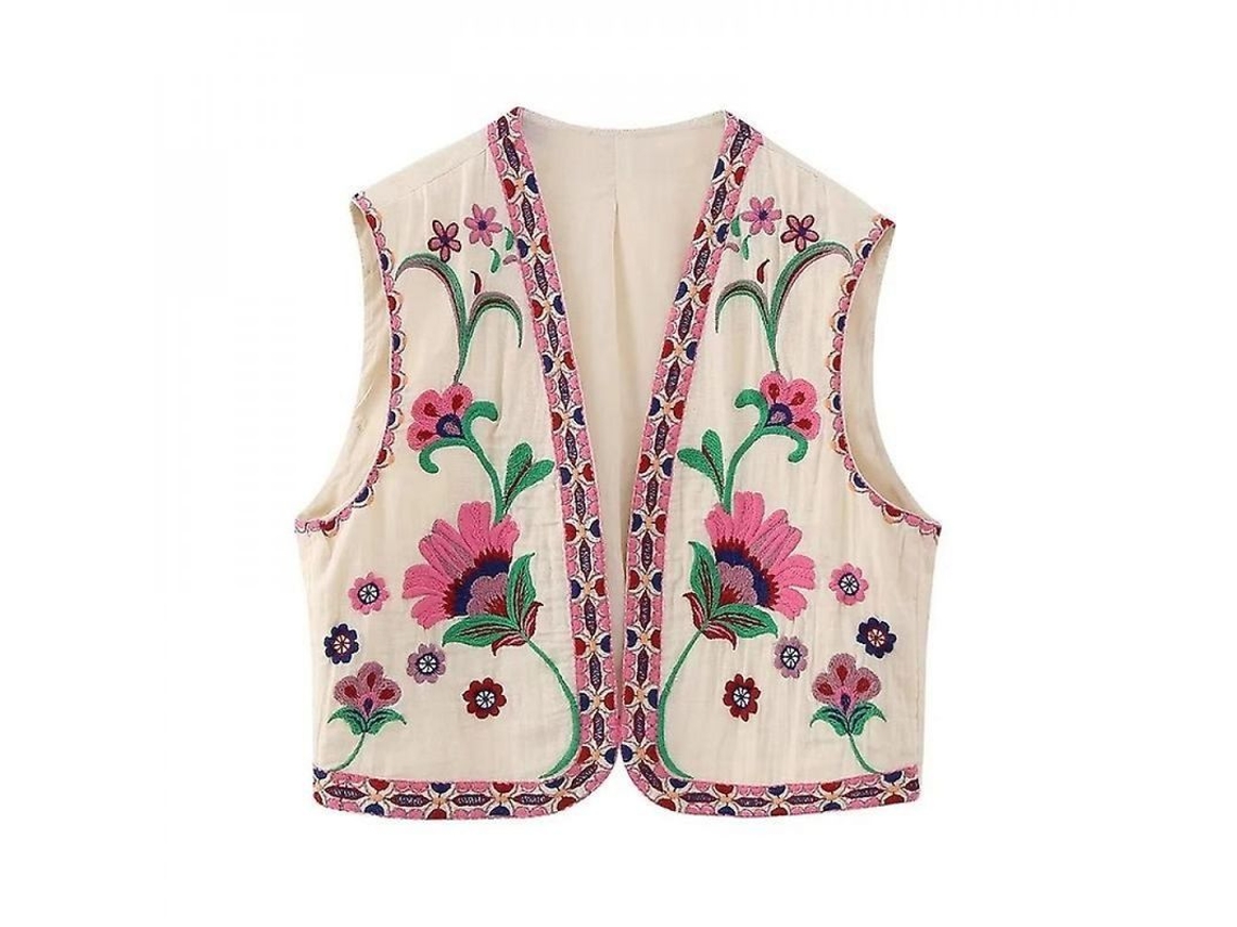 2026-chaleco Mujer Vintage Con Bordado Floral, Estilo Étnico, Sin Cierre, Cuello V, Verano, Casual L Style-6