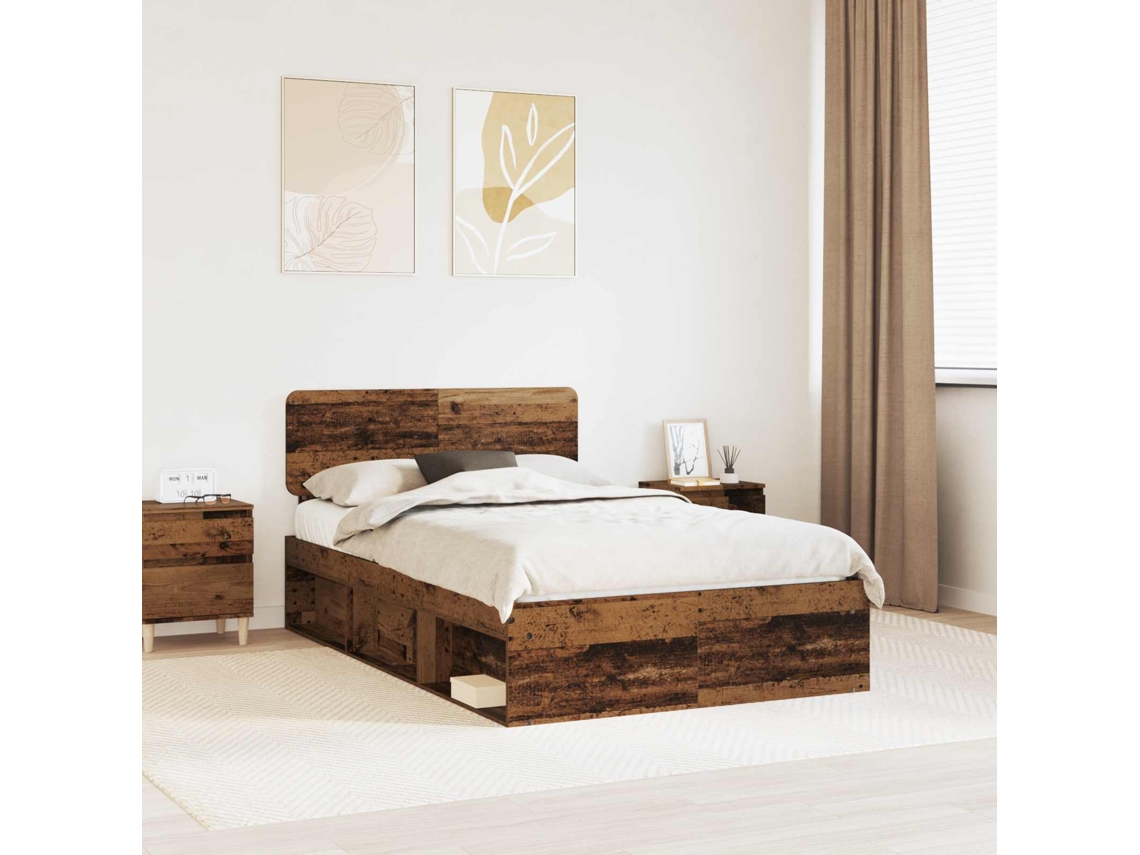 Vidaxl Estrutura Da Cama Com Cabeceira Madeira Antiga 120 X 190 Cm